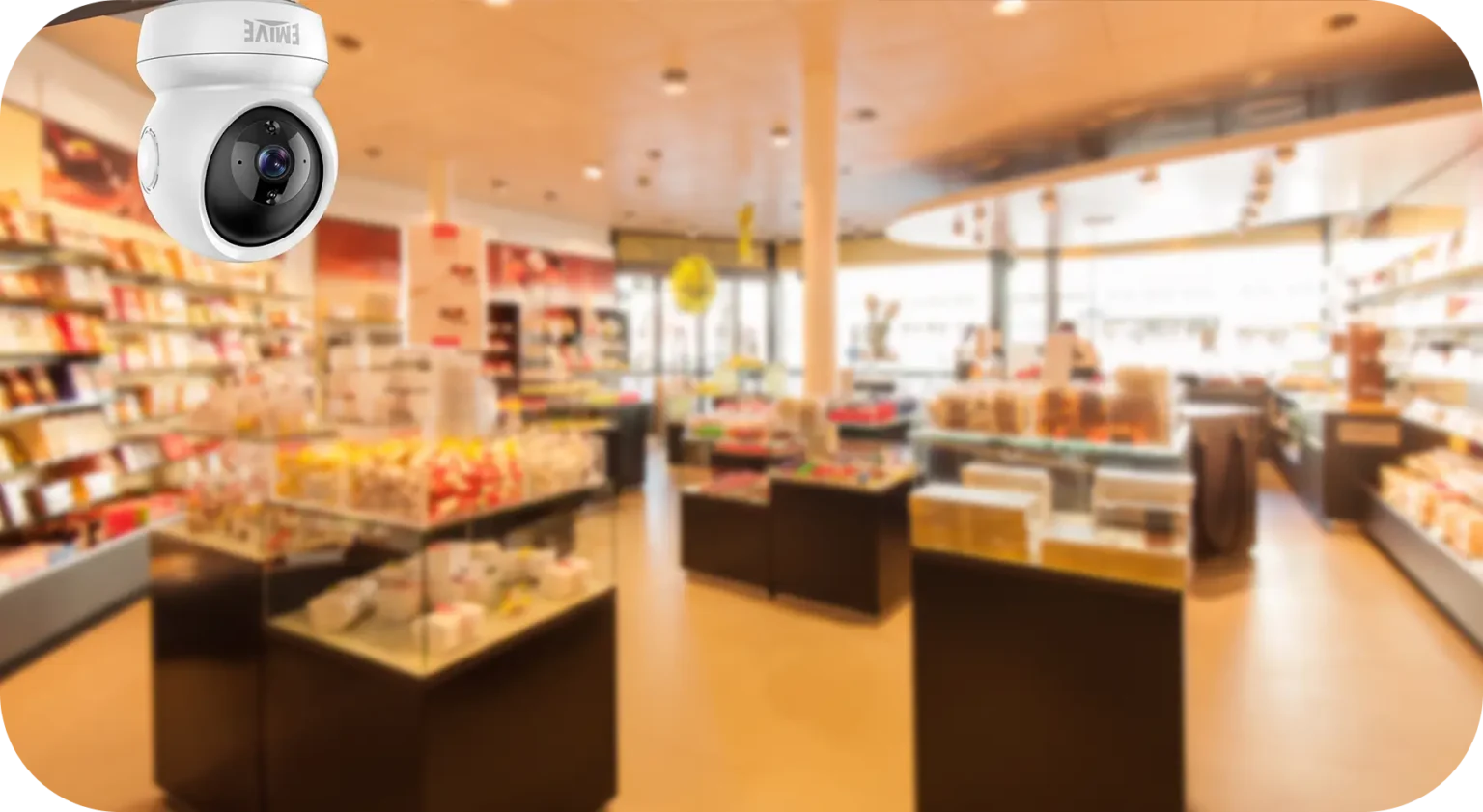 Ambiente comercial protegido por câmera de segurança